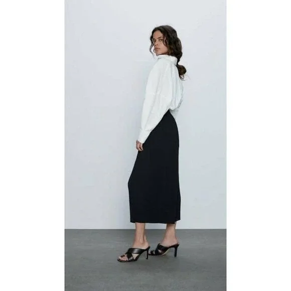 Zara EUC Pleated Black Elastic Waistband Culottes Pants Trousers Size XS - Picture 7 of 12